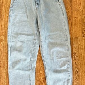 Zara pants light wash blue wide-leg jeans with a high elasticated paperbag waist